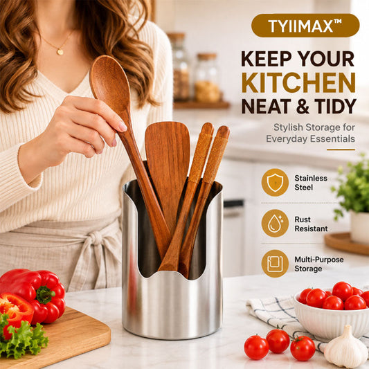 TYIIMAX™ Thickened Stainless Steel Utensil Holder – Rust-Resistant Kitchen Countertop Organizer for Spoons, Spatulas, Chopsticks & Multi-Purpose Storage