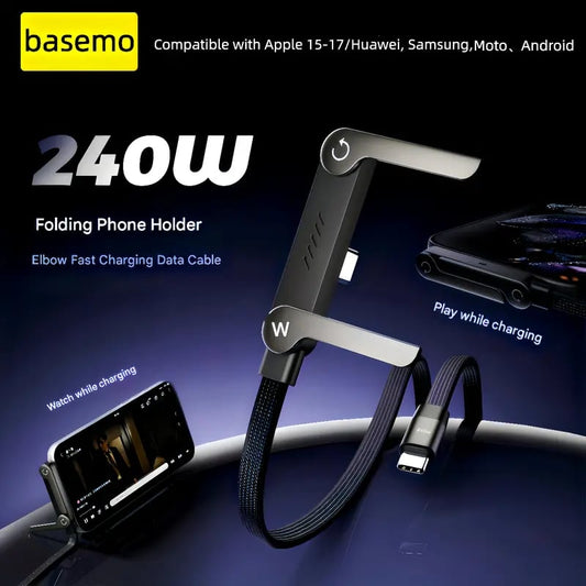 🔥Christmas New Special 70% Off⚡2-in-1 Invisible Holder Charger Cable – 240W Fast Charging Cord with Built-In Phone Stand