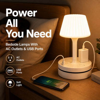 🥳 2026 HOT SALE! 💡 50% OFF! Bedside Lamp with AC Outlets & USB Ports 🔌✨