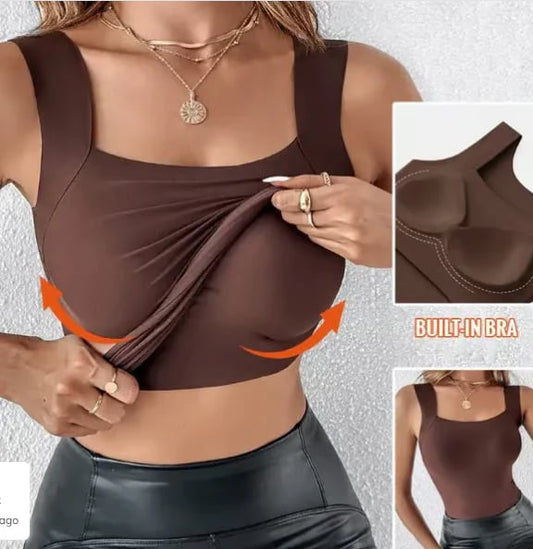 🔥NEW YEAR SALE £8.99!!⚡60K+ SOLD!💐Women's U Neck Thermal Tank Tops with Built-In Bra