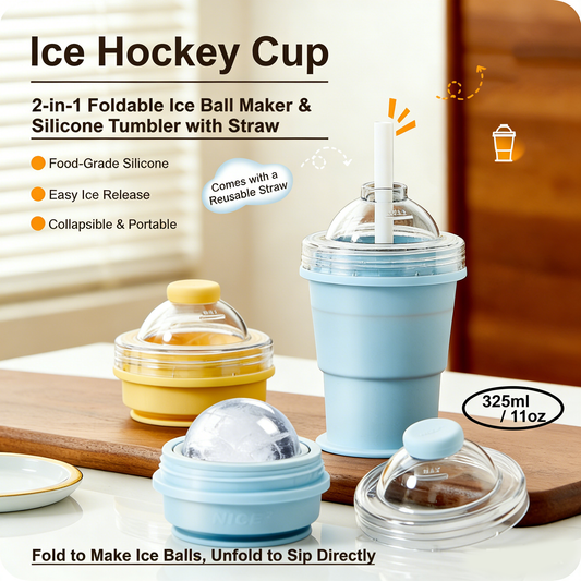 ⚡50K+ SOLD! 🔥2-in-1 Foldable Ice Hockey Cup – 🧊Make Giant Ice Balls & Sip On-the-Go
