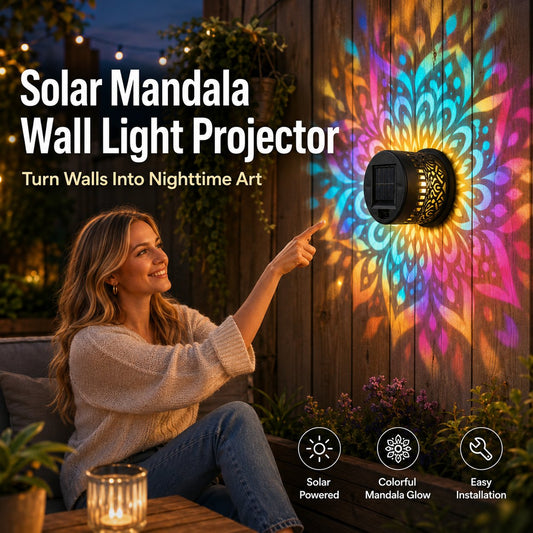 🔥This Week's Special Price ￡9.99 !!!🌞💡Solar Mandala Wall Light Outdoor Garden Fence Projector Lamp Patio Ambient Decor✨