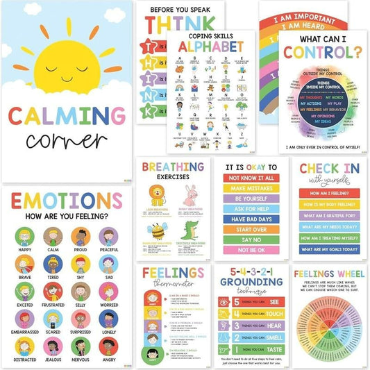 💖Let’s Help The Little Ones Grow Emotionally Strong🔥12 Calming Corner Classroom Posters
