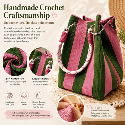 🏆✨ Limited Time £7.99! 👜 Boho Striped Knit Bucket Bag – Perfect for Summer! 🌞🌊