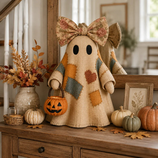 ⭐New Arrival 🔥Hot Sale⭐🍂👻 Lighted Vintage Patchwork Ghost🎃🍂Add a touch of whimsical nostalgia to your home and create a warm, cozy atmosphere! ✨