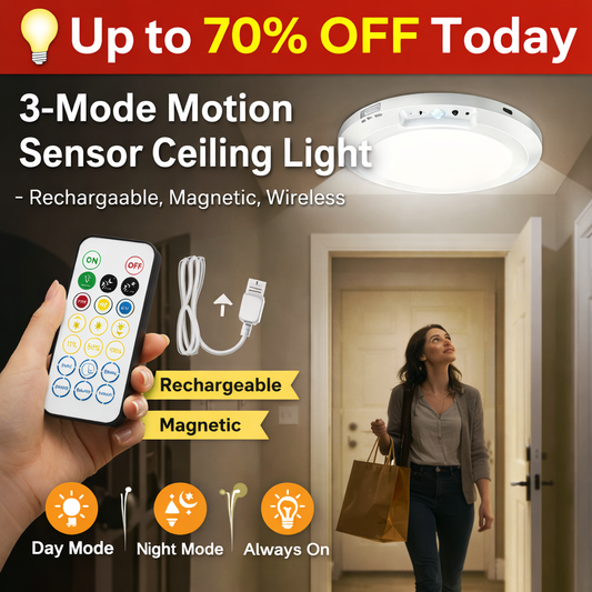 🔥Up to 70% OFF Today💡3-Mode Motion Sensor Ceiling Light – Rechargeable, Magnetic, Wireless