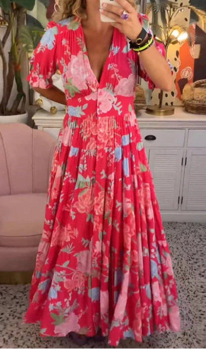 （🔥Spring sales🔥 Free Shipping) Cozy V-neck Floral Long Dress With Pockets