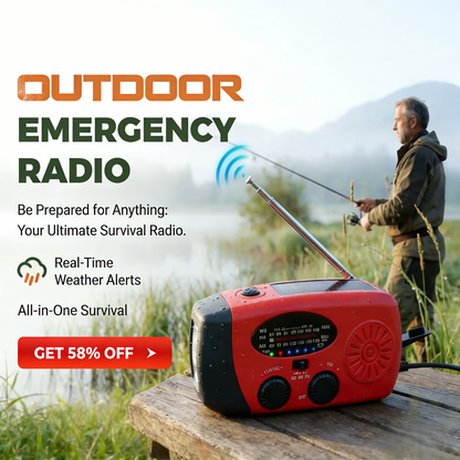 🚨 Stay Ready Anywhere! Solar Emergency Radio with Hand Crank & Power Bank 🔋