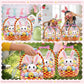 🍬Easter Goodie Bags Plastic Candy Gift Bags with Handle 🐰🐥Bunny Chick Pattern Transparent Treat Bags