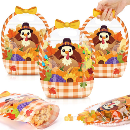 🍬Easter Goodie Bags Plastic Candy Gift Bags with Handle 🐰🐥Bunny Chick Pattern Transparent Treat Bags