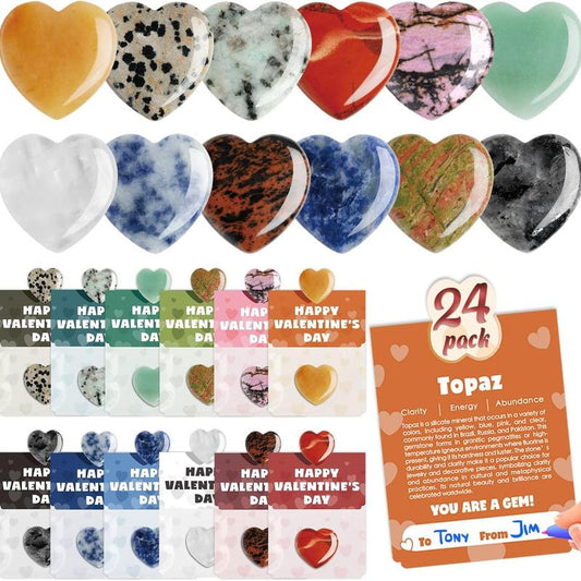 🎁 Valentine's Day Gem Gifts for Kids&Adults🎨24 Pack Prefilled Cards with Heart-Shaped Gemstones