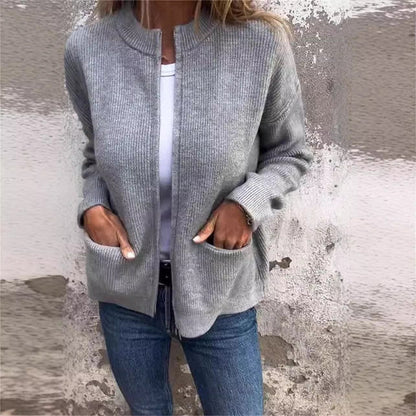 🔥LAST DAY 50% OFF💖 Round Neck Zipper Knitted Jacket
