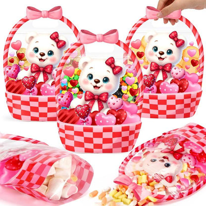 🍬Easter Goodie Bags Plastic Candy Gift Bags with Handle 🐰🐥Bunny Chick Pattern Transparent Treat Bags