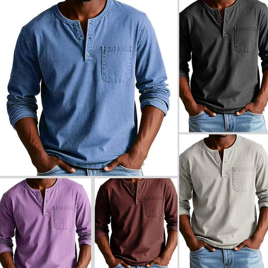 Men's Fashion Vintage Distressed Pocket Long-Sleeve Shirt