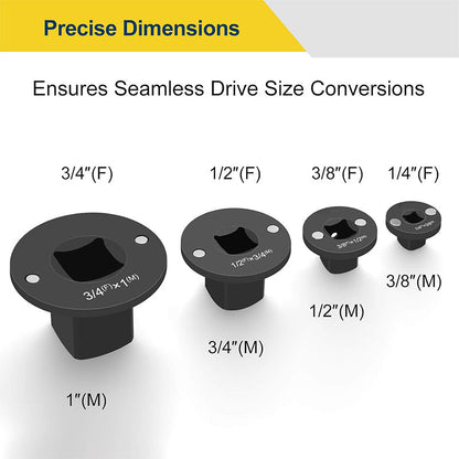 ✨Low Profile Impact Socket Adapter Set – Industrial Drive Ratchet & Wrench Adapter Set for Tight Spaces, 4PC Hardware Kit: 3/4" to 1", 1/2" to 3/4", 1/2" to 3/8", 1/4" to 3/8"