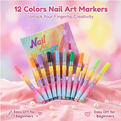🏆 LAST DAY — ONLY £7.99! 🔥 Buy More, Save More | 12-Colour Nail Art Marker Pen Set