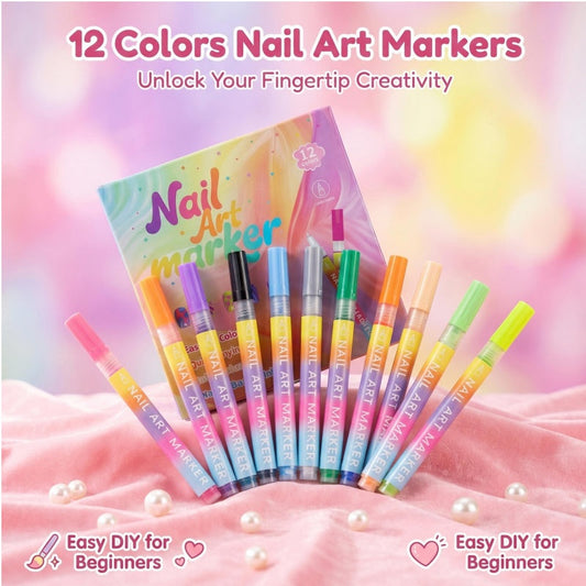 🏆 LAST DAY — ONLY £7.99! 🔥 Buy More, Save More | 12-Colour Nail Art Marker Pen Set