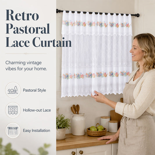 50% OFF NOW! Retro Lace Short Kitchen Curtain – Pastoral Hollow‑Out Lace Small Window Curtain, Vintage Floral Decorative Cafe Curtain for Kitchen, Bathroom & Cabinet Windows