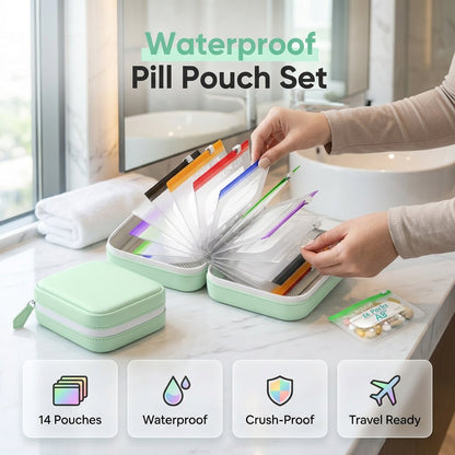 💊 Never Lose Your Meds on the Go! 💧 Waterproof Pill Pouch Set