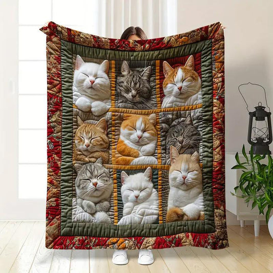 🎁 LAST DAY SALE 8.99! 🐱 Cozy Sleeping Cats Blanket — Ultra-Soft & Reversible ✨
