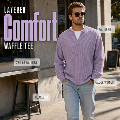 🔥 LAST DAY — ONLY £12.99! 👕 Men’s Textured Waffle Layered-Look Long-Sleeve Tee