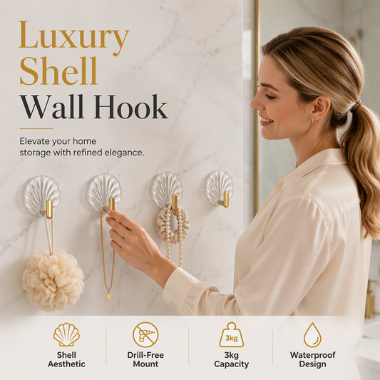 🐚 Shell-Shaped Adhesive Wall Hooks – No Drilling Needed!