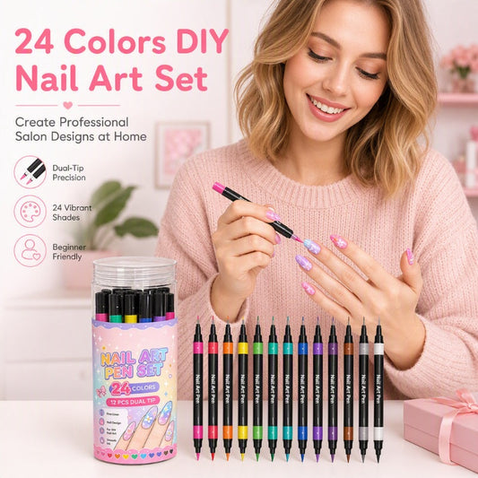 🎨 50% OFF! 24-Colour Dual-Ended Nail Art Pens ✨