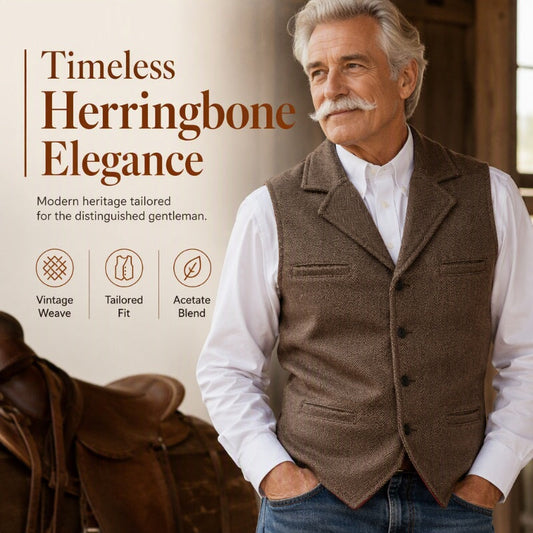 🔥 LAST DAY SALE! £15.99 – Men's Vintage Herringbone Tweed Lapel Vest 👔