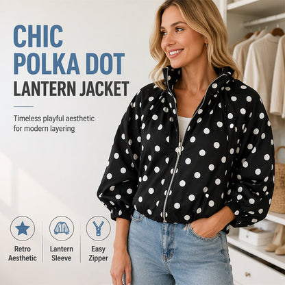 ⏳ LAST DAY – ONLY £18.99! 🖤🤍 Women’s Polka Dot Oversized Zipper Jacket