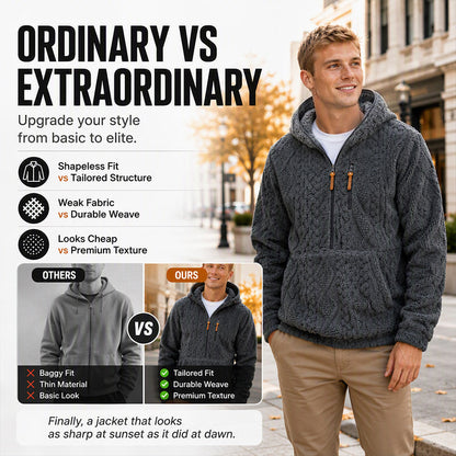 ⏳ LAST DAY — ONLY £20.99! 🔥 Men’s Textured Sherpa Half-Zip Hooded Jacket