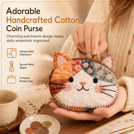 🎄 50% OFF Christmas Sale! 🐱 Cute Patchwork Cat Coin Purse – A Purrfect Little Gift 🎁